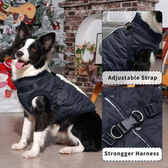 JoyDaog dog jacket back view showing integrated harness and easy control.