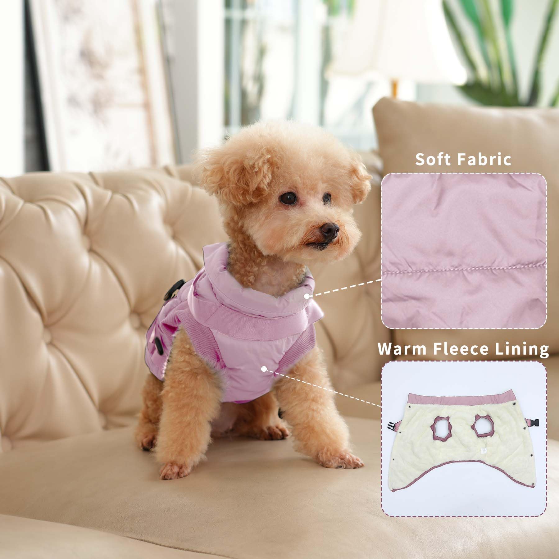 JoyDaog fleece-lined interior in light pink XXL for extra warmth