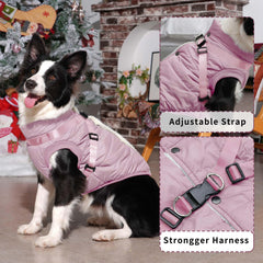 JoyDaog dog jacket with harness in light pink XXL side view shows adjustable strap