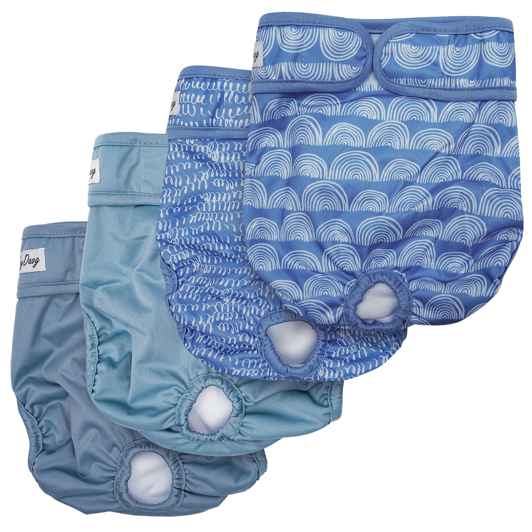 JoyDaog female dog diapers for medium dogs in blue four-pack, protective fit.