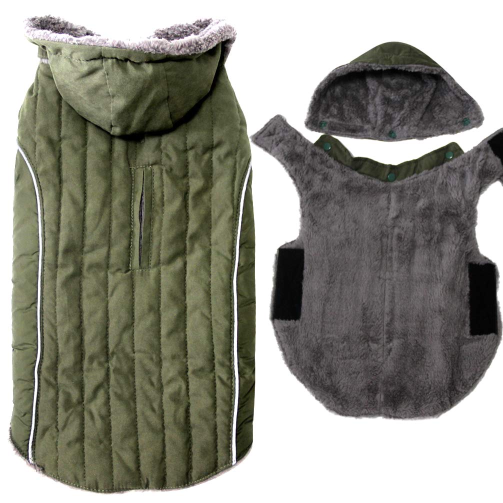 JoyDaog Fleece Dog Hoodie green front view for winter warmth and comfort.