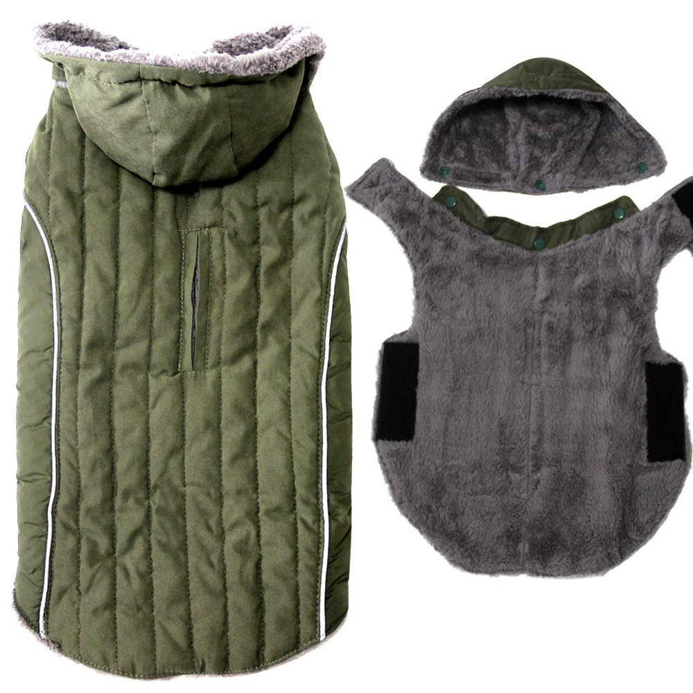 JoyDaog Fleece Dog Hoodie green front view for winter warmth and comfort.