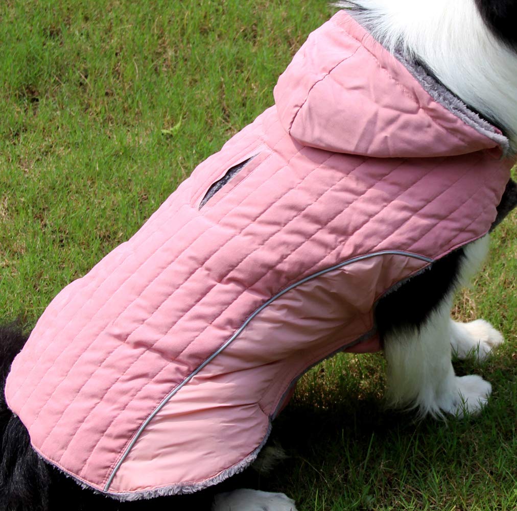 JoyDaog fleece hoodie pink reflective strip enhances night visibility