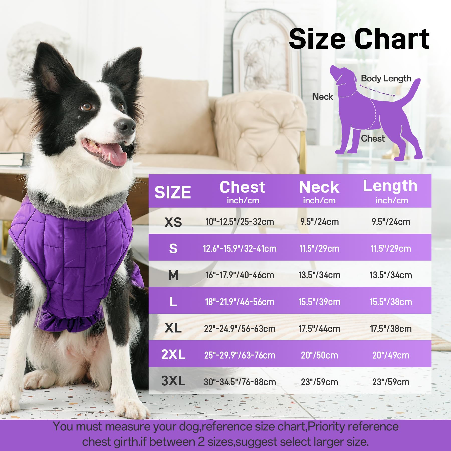 JoyDaog Warm Fleece Coat harness with two D-rings for easy leash connections.