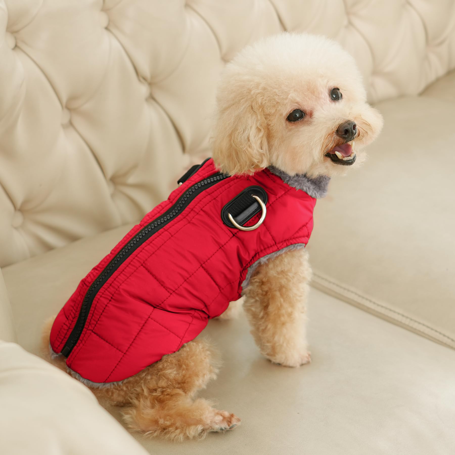 JoyDaog fabric closeup highlighting waterproof material and fleece lining