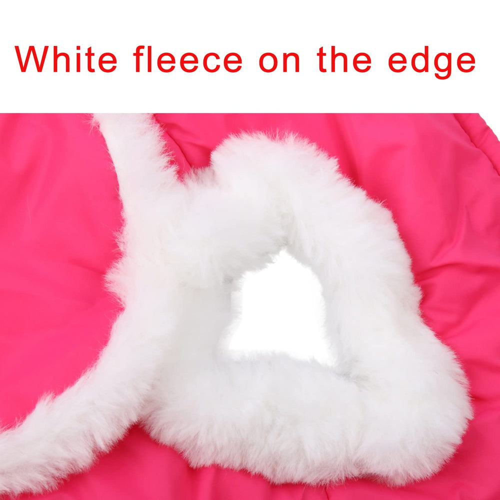 JoyDaog white fleece-edge detail on pink jacket adds subtle contrast