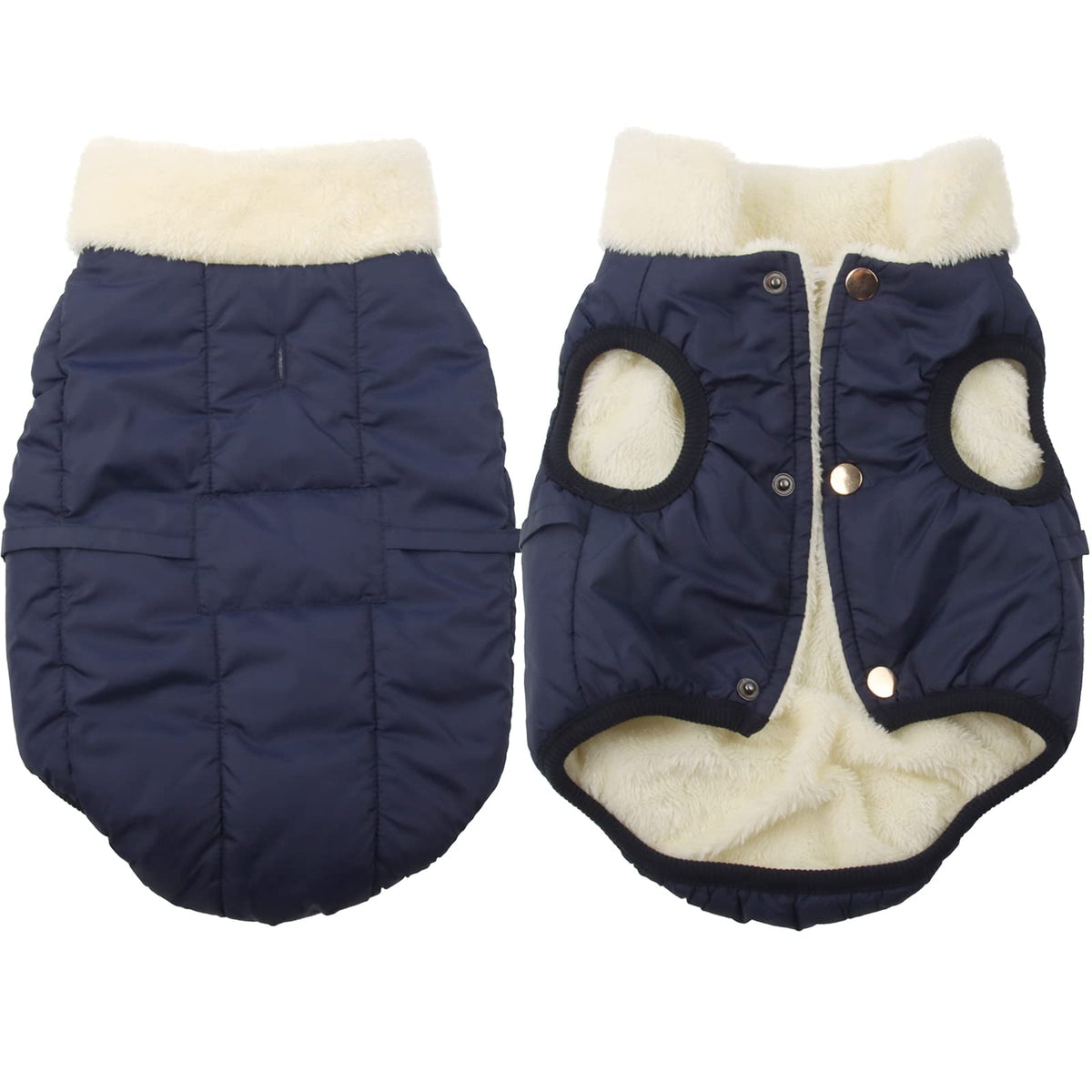 JoyDaog blue XXXL winter dog jacket front view provides warm, windproof protection during walks.