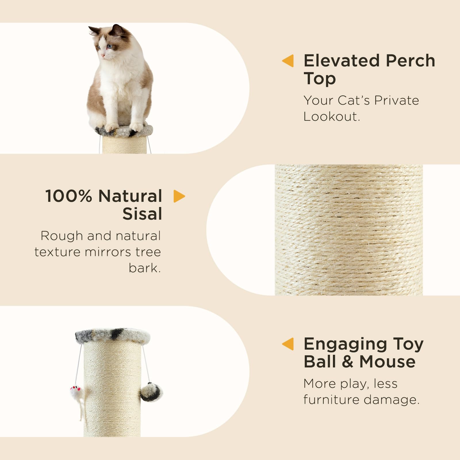 Joydeco cat scratching post wide base ensures stability during vigorous scratching.