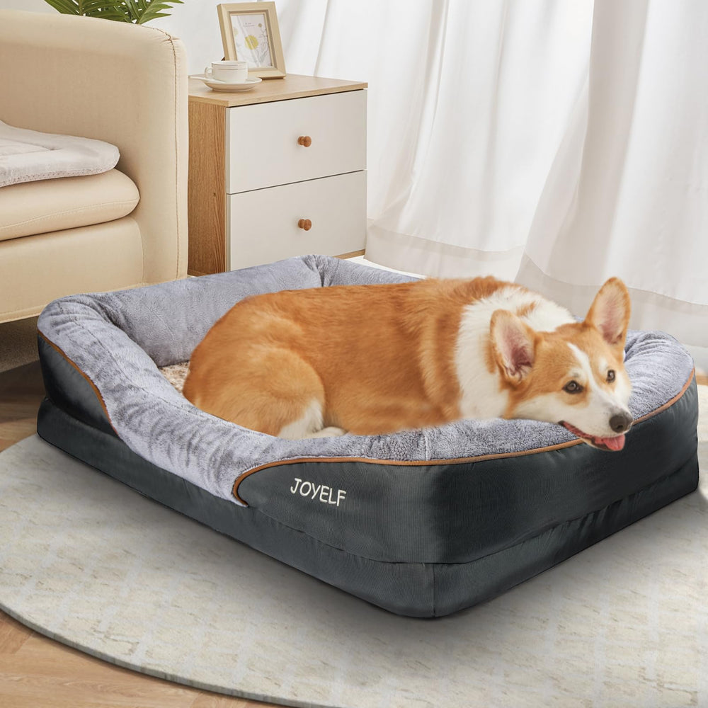 JOYELF Large Memory Foam Dog Bed dimensions show space for medium to large dogs.