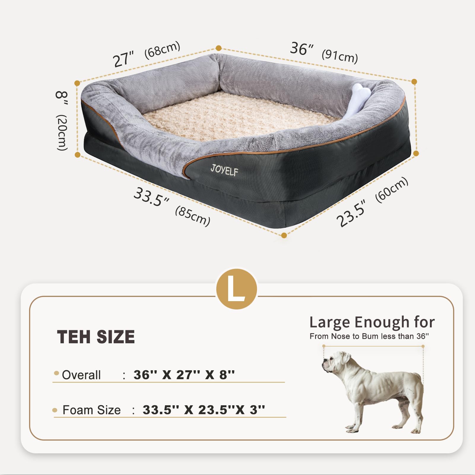 JOYELF Large Memory Foam Dog Bed memory-foam base close-up highlighting contouring support.