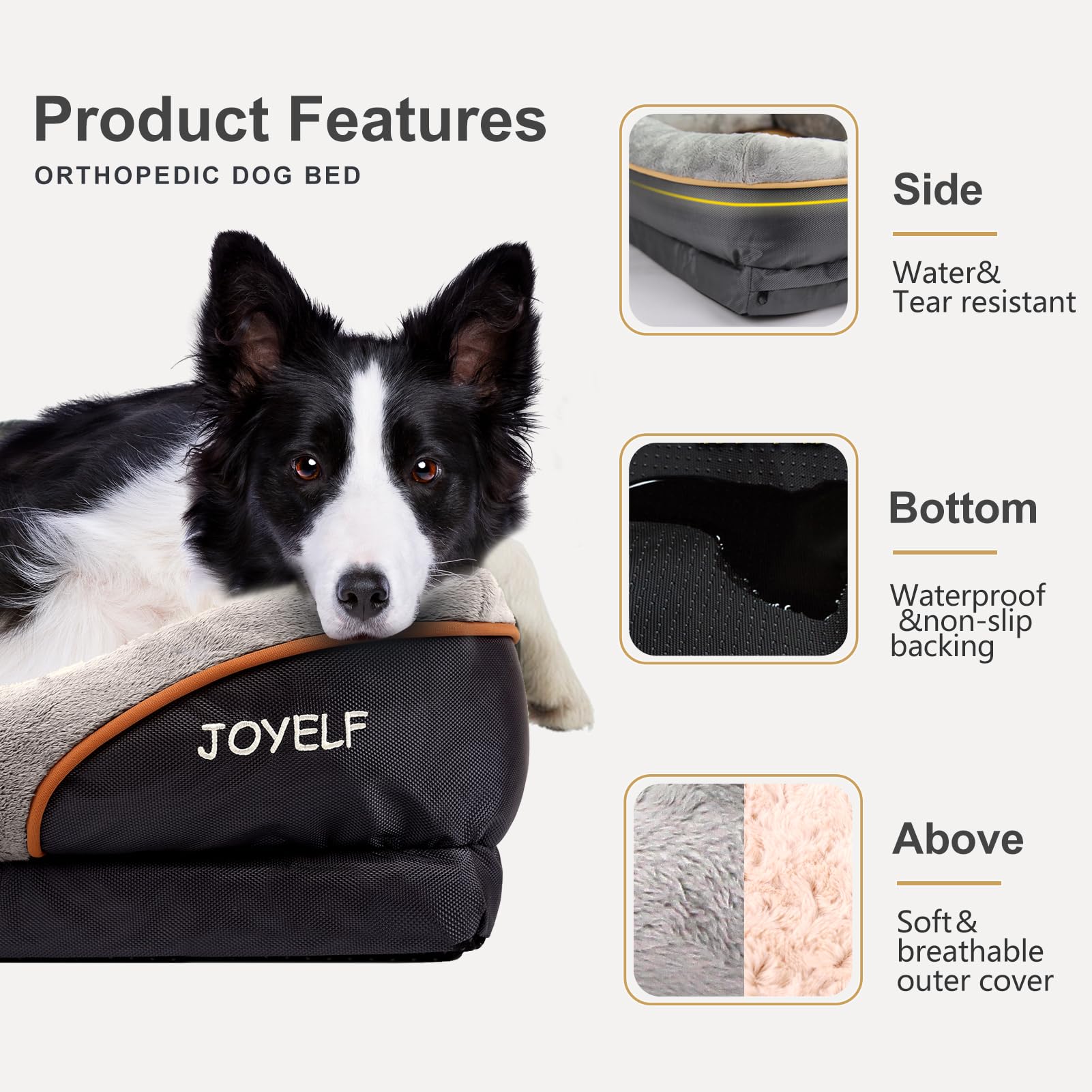 JOYELF Large Memory Foam Dog Bed non-slip bottom secures on slick floors.