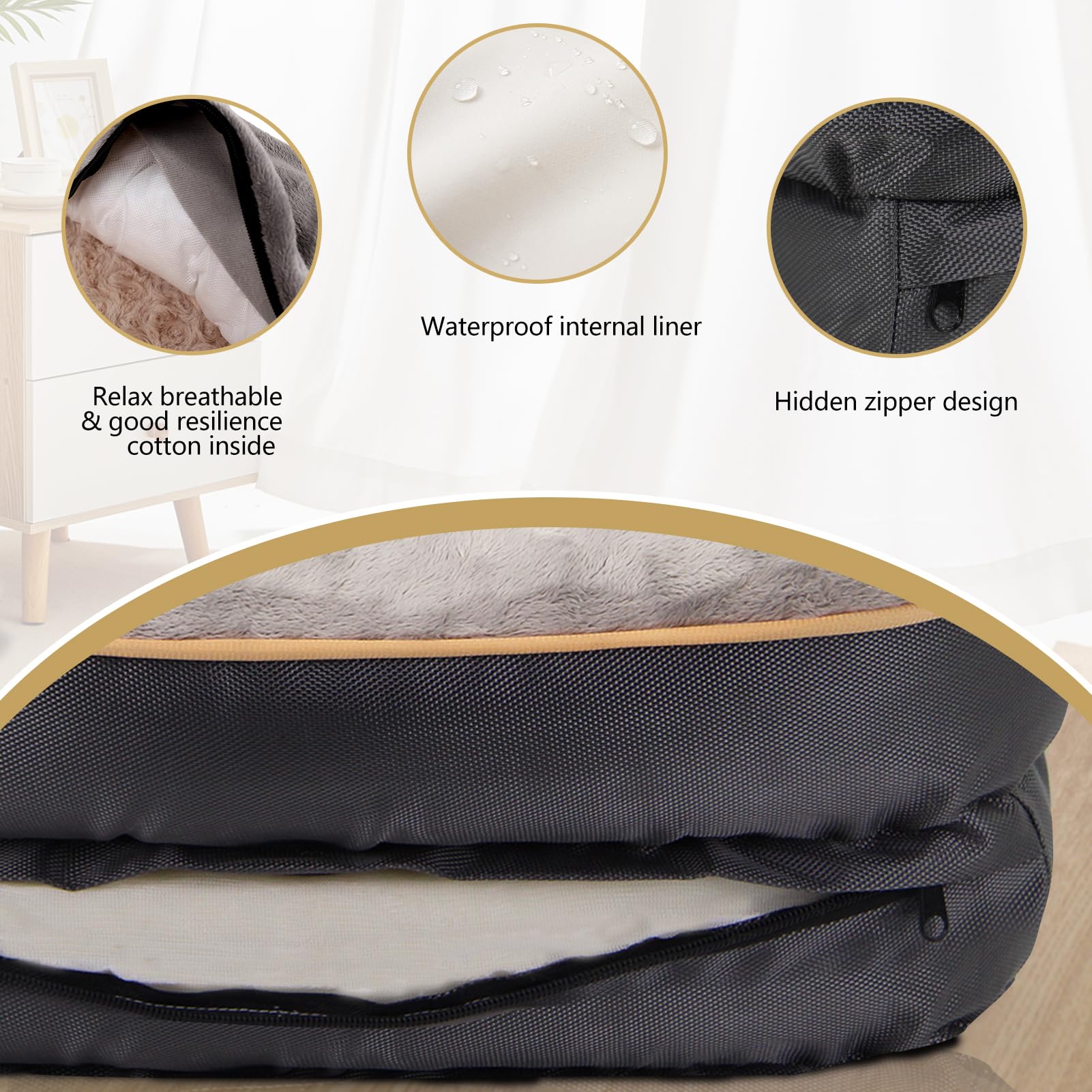JOYELF Large Memory Foam Dog Bed removable washable cover for easy cleaning.