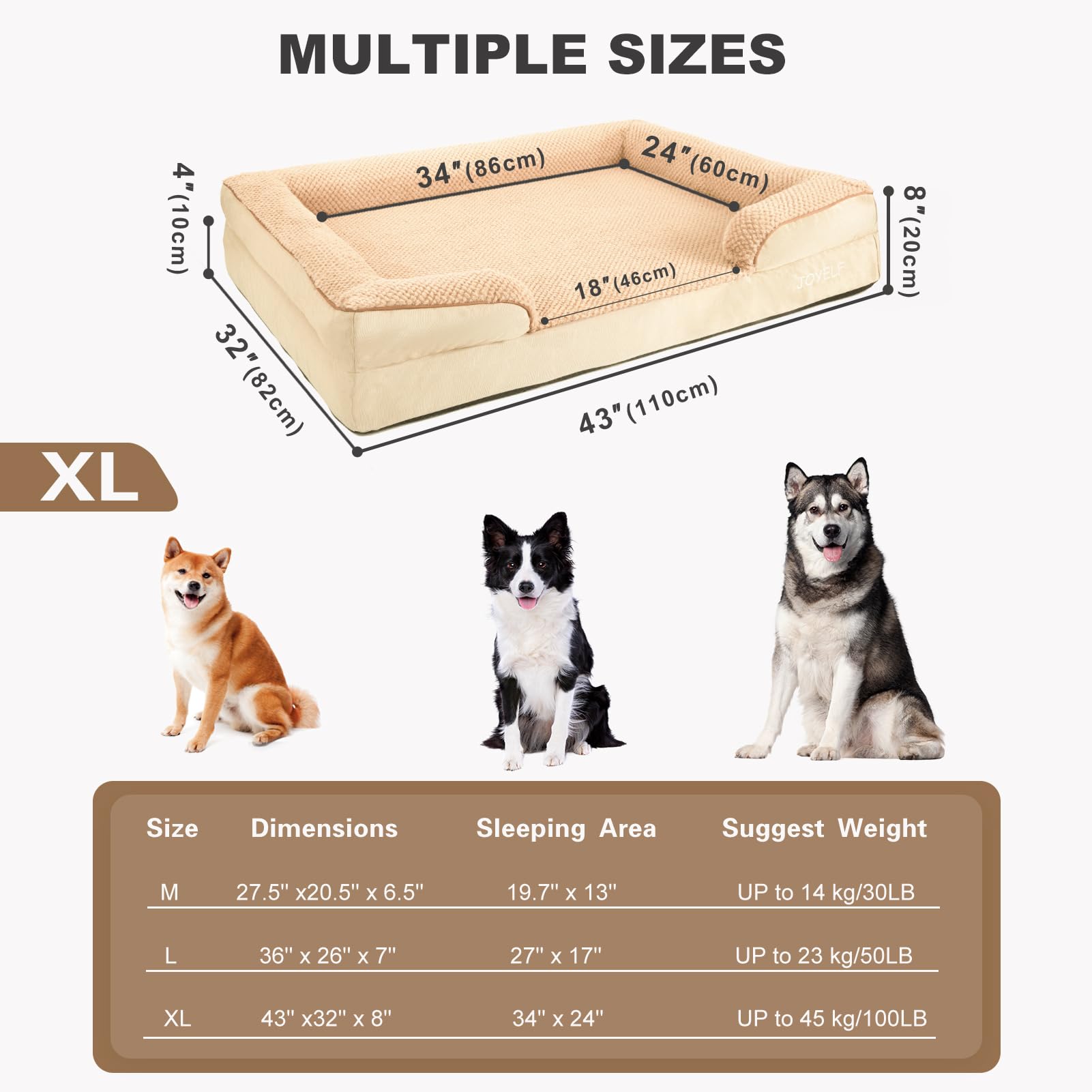 JOYELF orthopedic dog bed removable cover for easy washing and quick cleanup