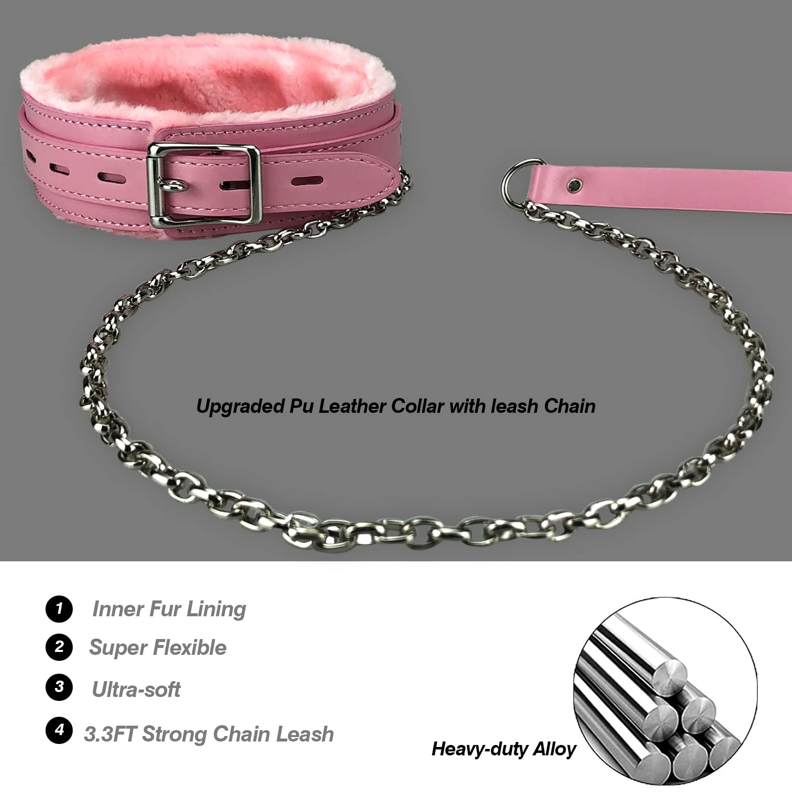 JOYMIN Gothic Leather Choker Pink worn on a pet for stylish everyday use