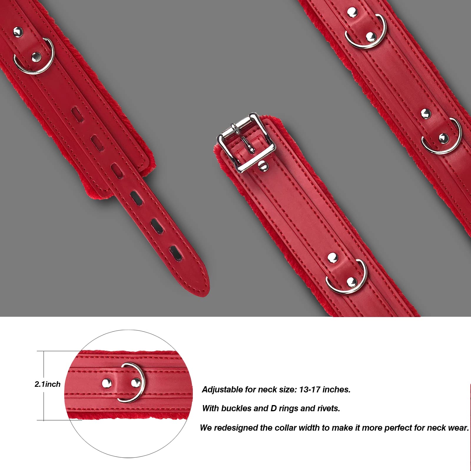 JOYMIN red color collar with chain leash image shows bold style and safety