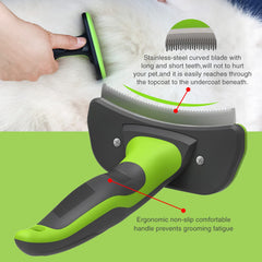 JoyPaws green brush teeth close-up with long and short teeth for undercoat removal