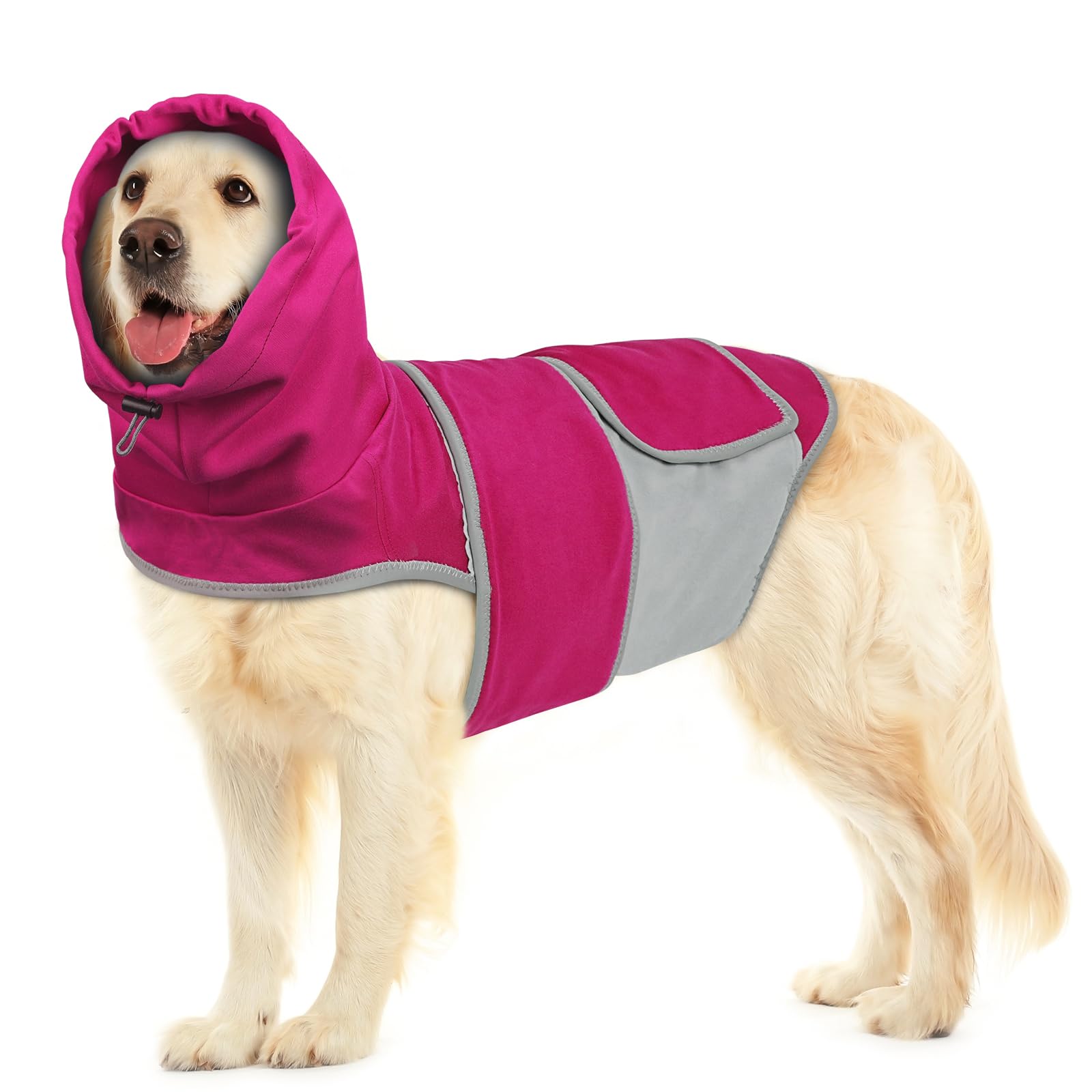 Joypig dog anxiety vest hood closeup shows calming compression for anxious dogs