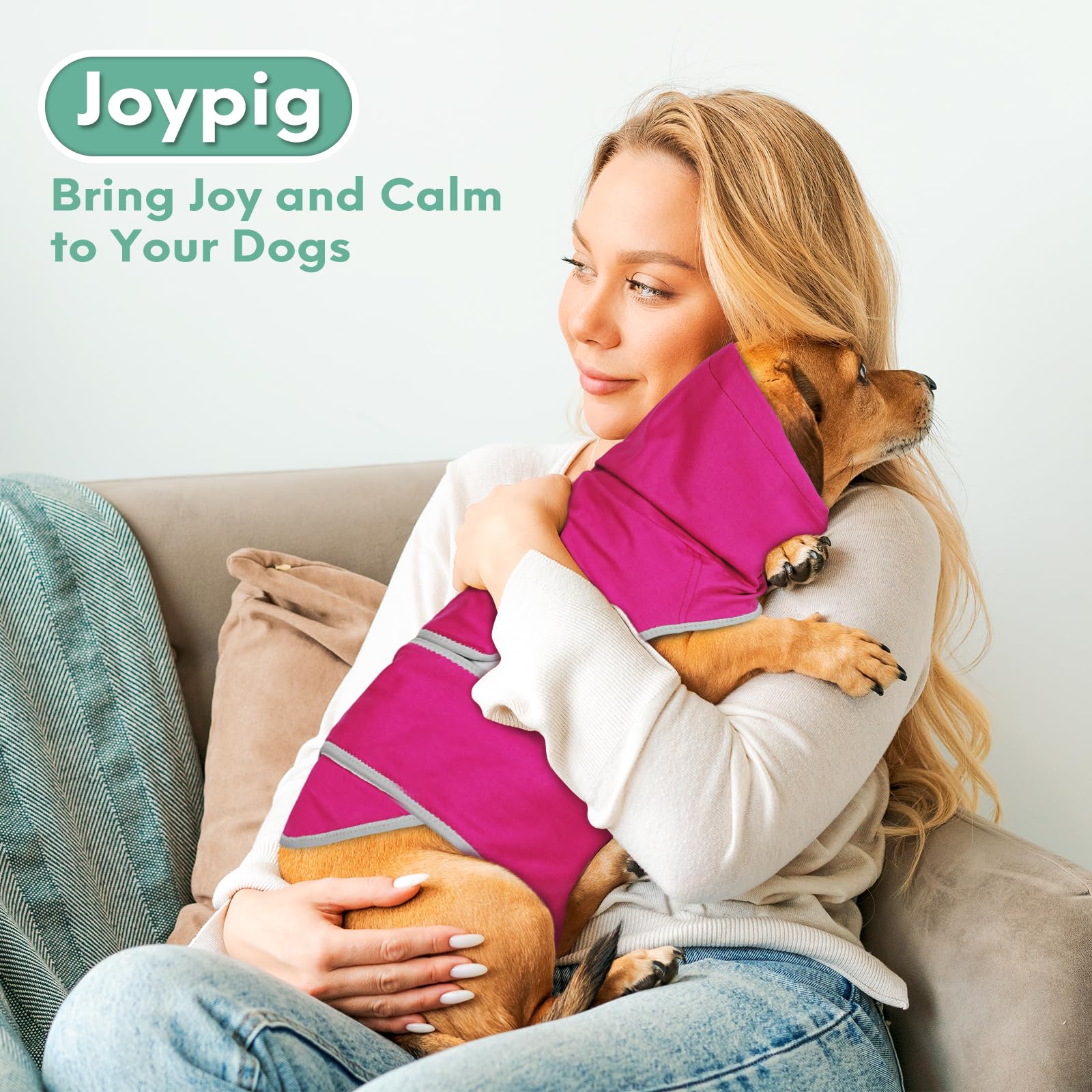Joypig dog anxiety vest worn during rest to promote calm comfort