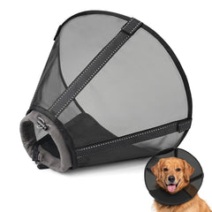 Joypig dog cone collar outer view in navy and black showing protective mesh.