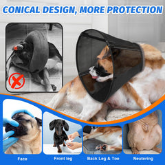Joypig dog cone collar side mesh close-up highlights breathable design.