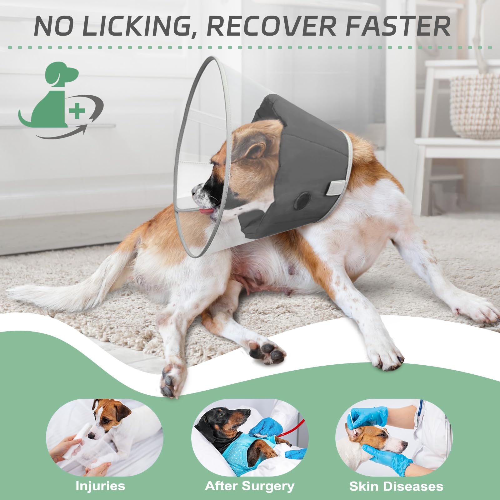 Joypig dog cone collar side view highlights secure adjustable closure for a comfortable fit.