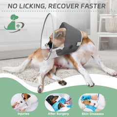 Joypig dog cone collar side view highlights secure adjustable closure for a comfortable fit.