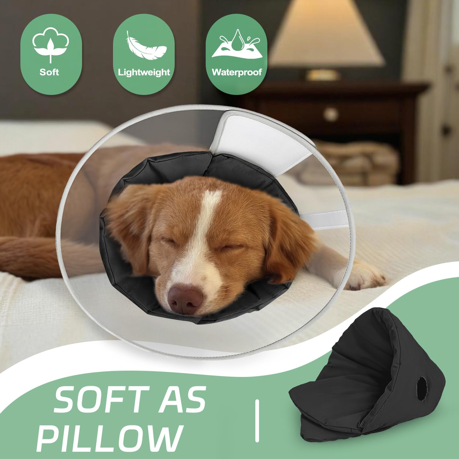 Joypig dog cone collar with removable soft pad doubles as a cozy recovery pillow.