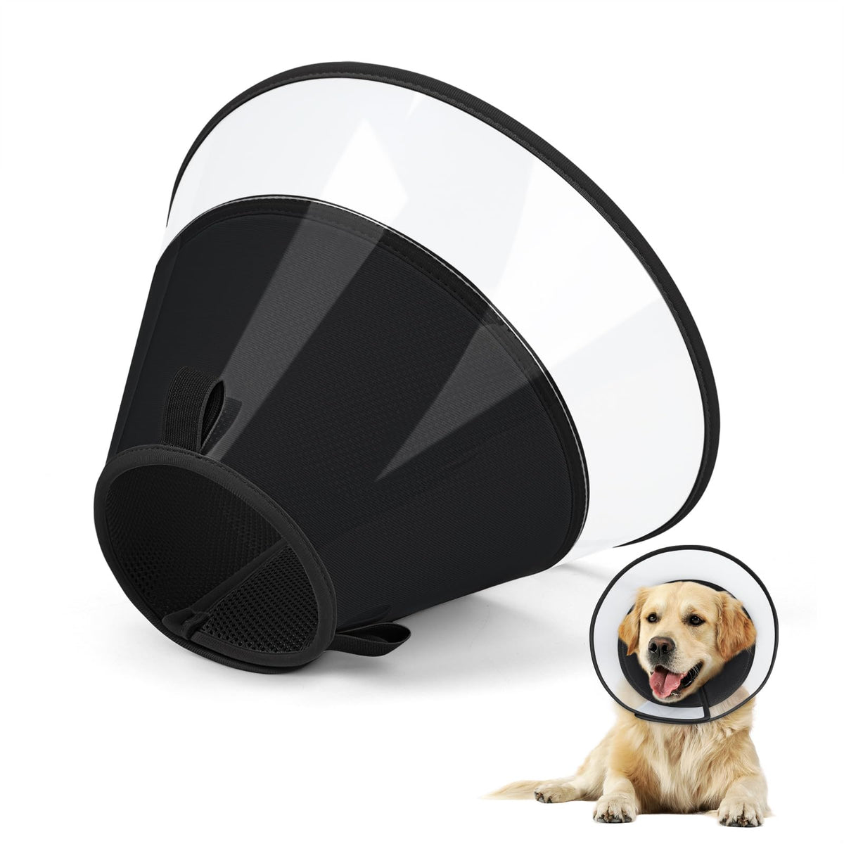 Joypig dog cone soft liner closeup shows gentle padding for post-surgery protection.