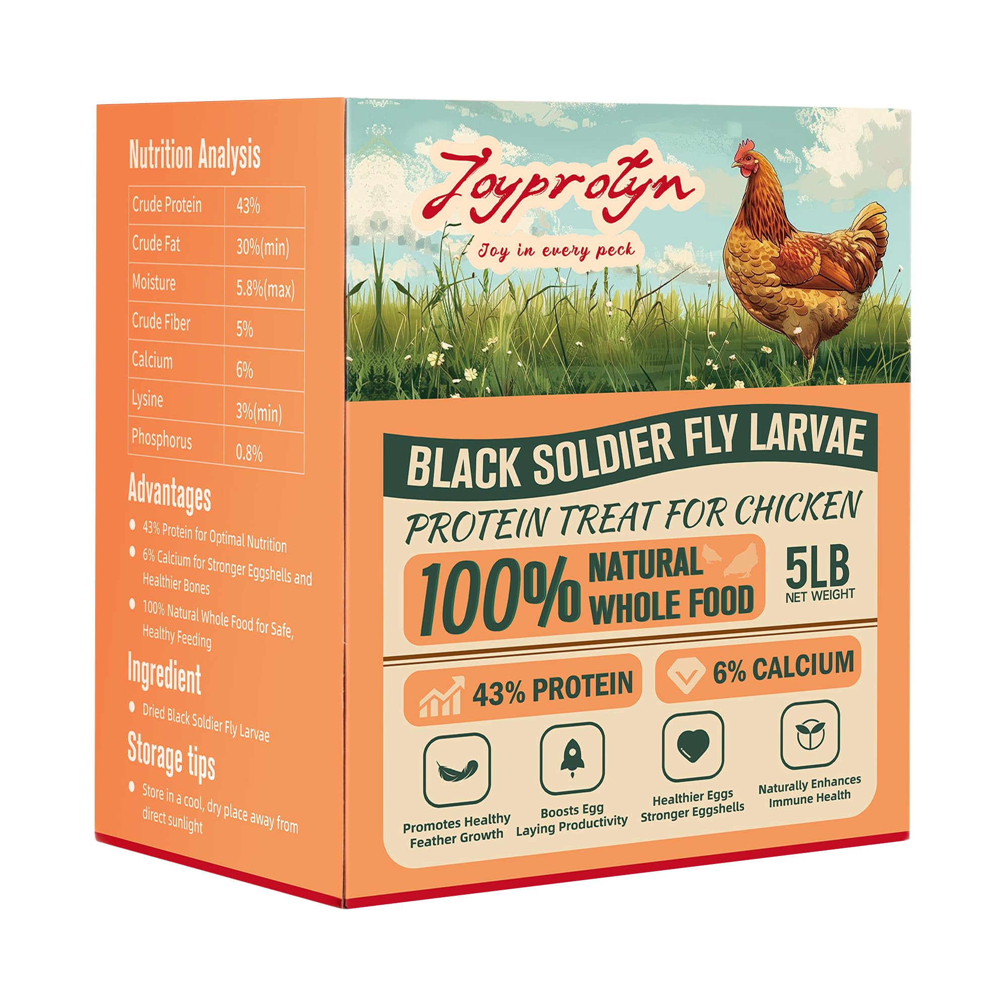 Joyprotyn 5lb BSFL bag for poultry feed enhancing calcium intake for stronger eggs
