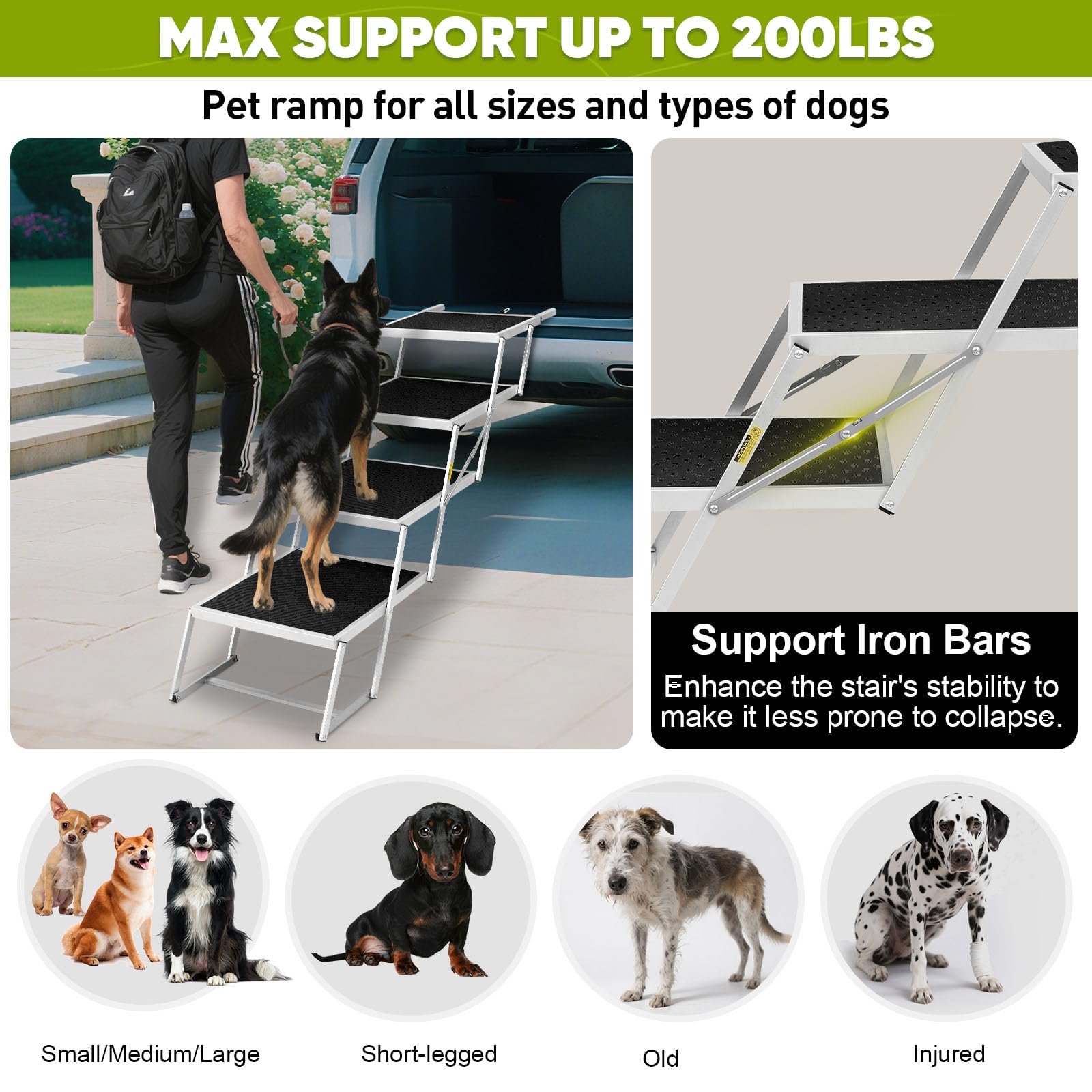 Joyrally aluminium dog ladder with reinforced side bars for stability