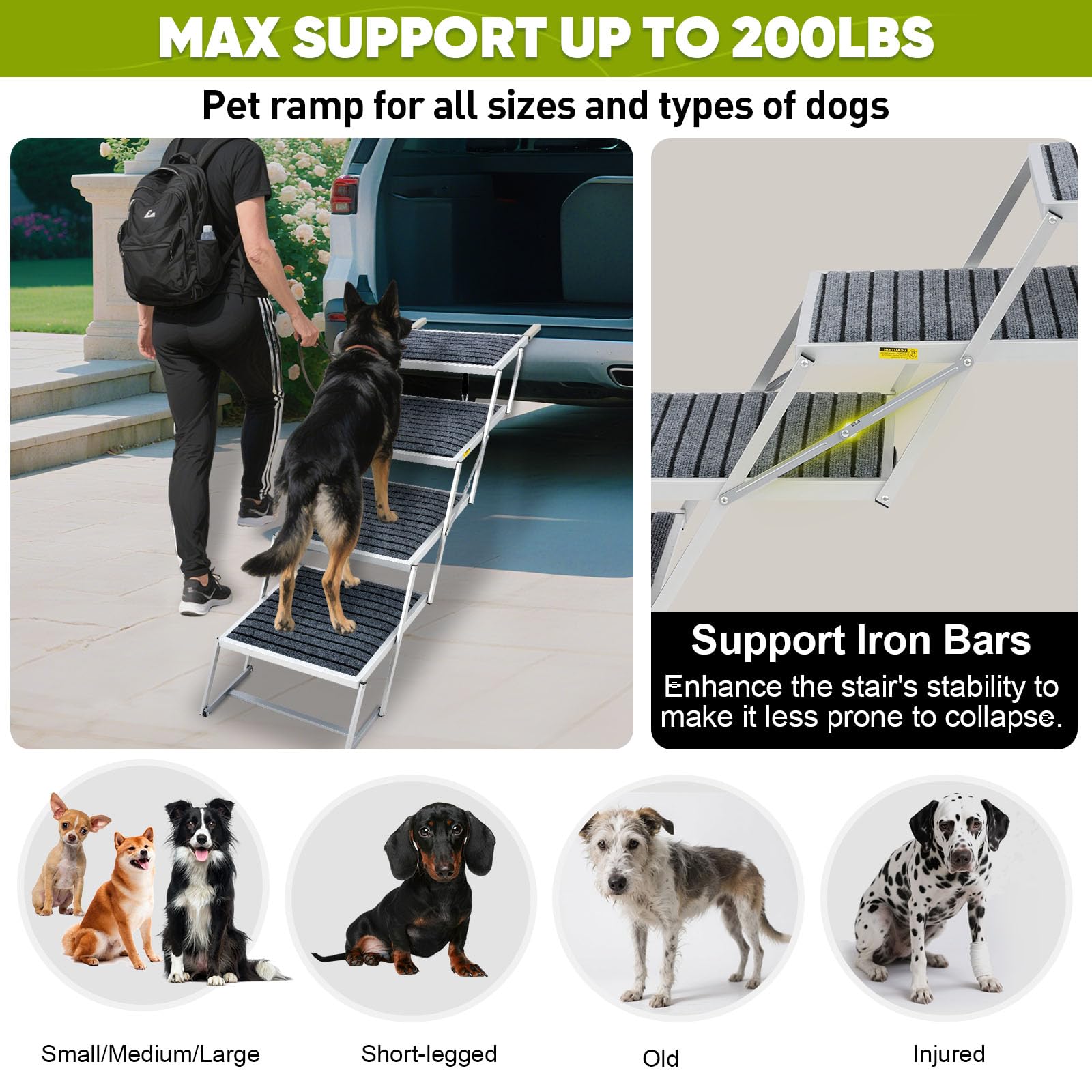 Joyrally aluminium dog stairs with reinforced bars for durability