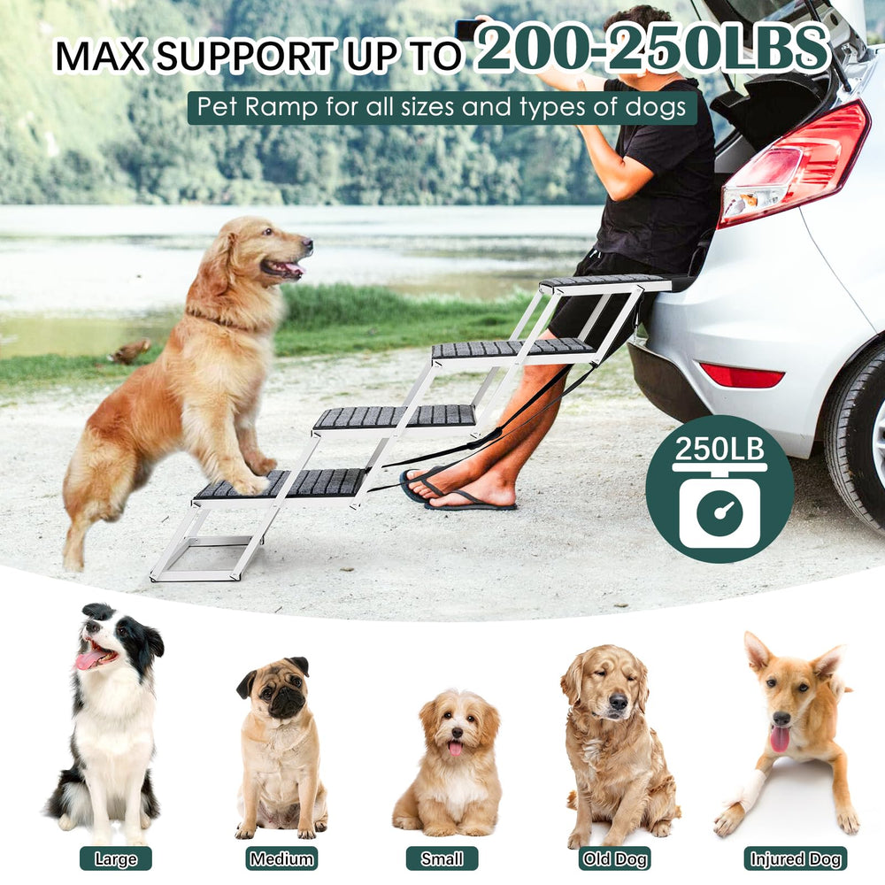 Joyrally dog ramp aluminum frame delivers lightweight strength for travel.