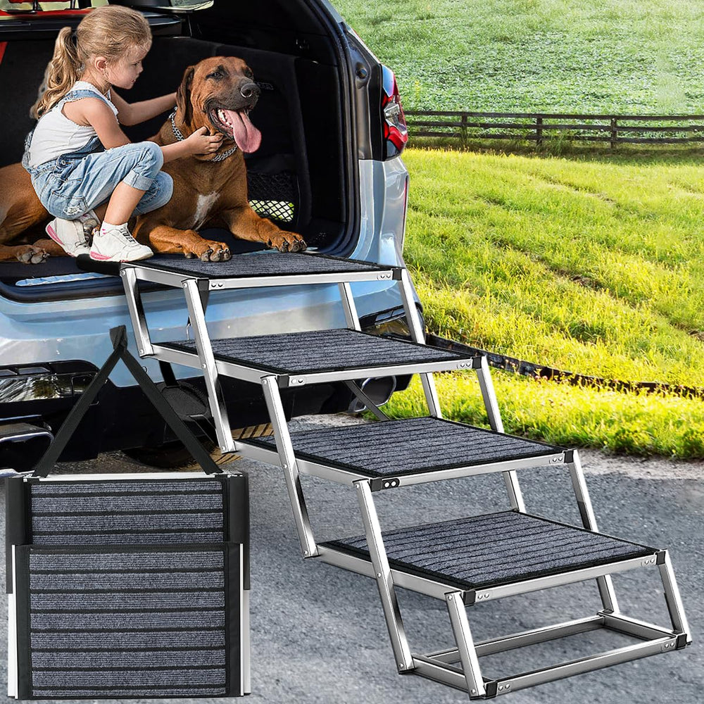 Joyrally dog ramp assembled shows wide platform for easy canine loading.