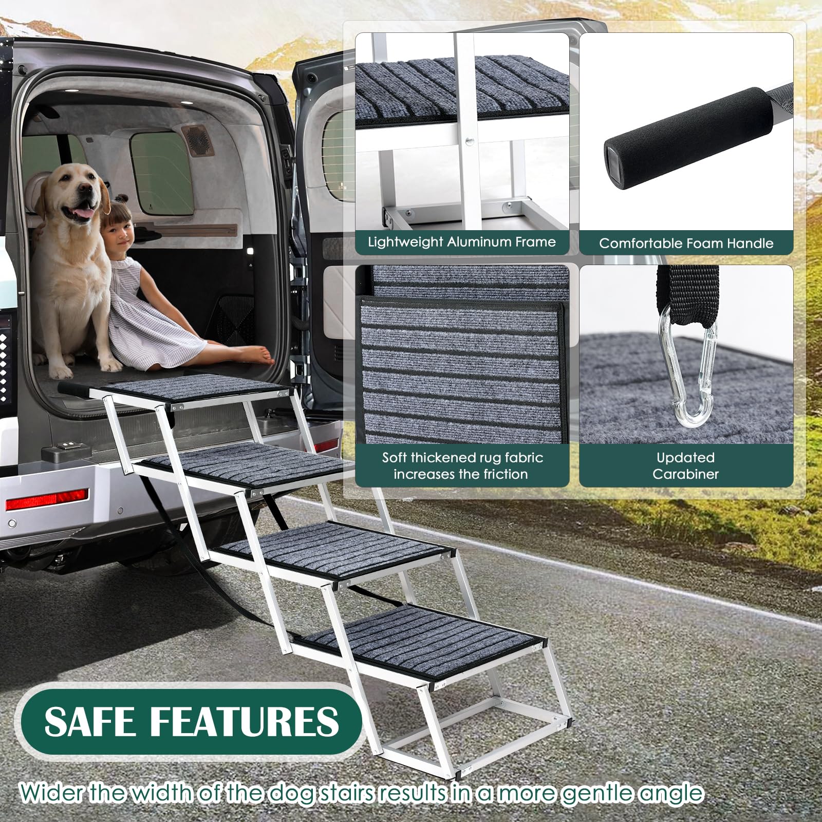 Joyrally dog ramp side profile highlights sturdy aluminum construction.
