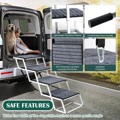 Joyrally dog ramp side profile highlights sturdy aluminum construction.