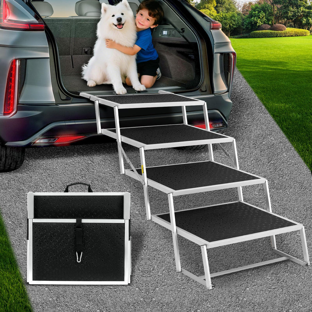 Joyrally extra wide dog stairs folded in trunk for compact storage
