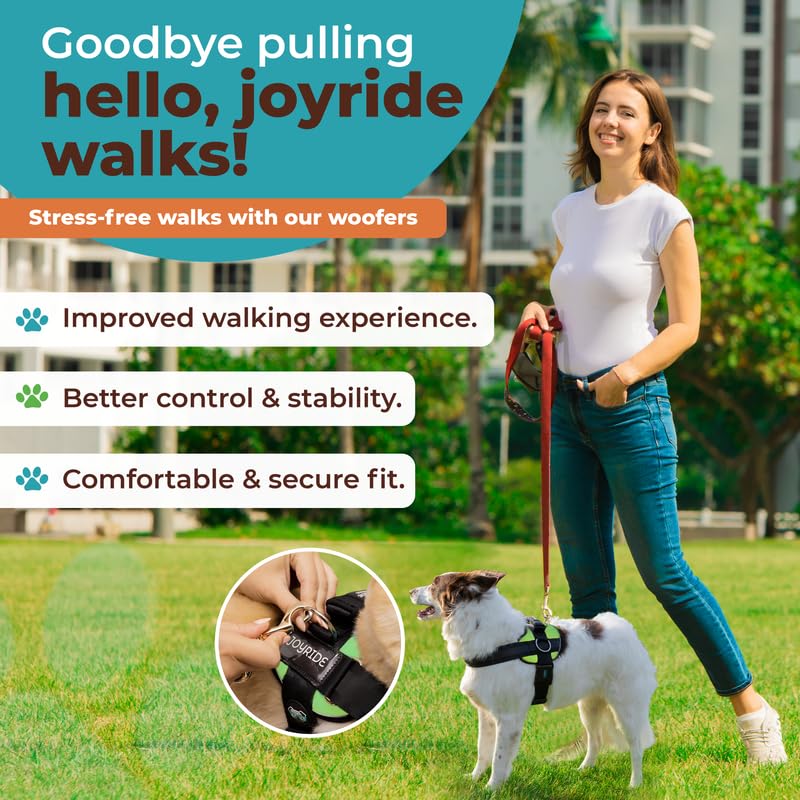 Joyride Harness 2.0 quick-fit adjustable system ensures a secure fit across breeds.