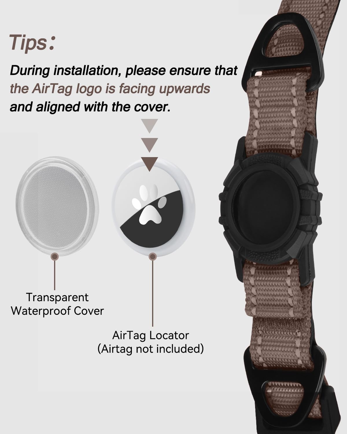 Joytale Airtag dog collar dual D-rings for secure leash and tag