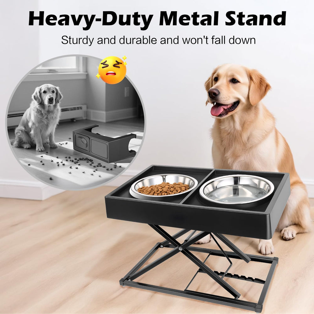 Joytale elevated dog bowls heavy-duty metal stand resists chewing and supports indoor and outdoor use.