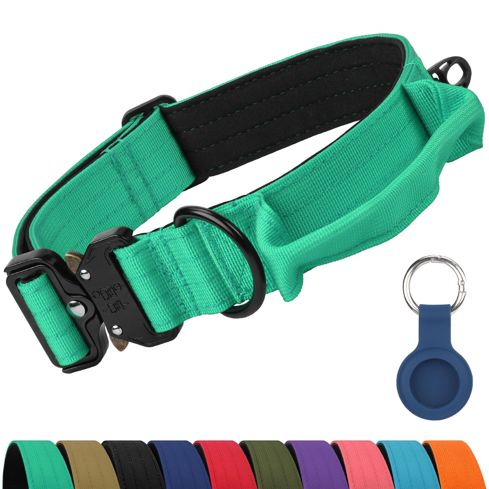 Joytale heavy-duty dog collar with handle closeup showing rugged build for strong dogs and safety.