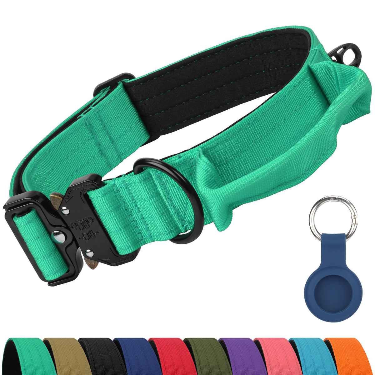 Joytale heavy-duty dog collar with handle closeup showing rugged build for strong dogs and safety.