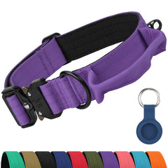 Joytale heavy-duty collar with handle in purple showing quick-release safety in action