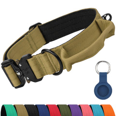 Joytale heavy duty dog collar with handle in khaki—quick-release safety for immediate control.