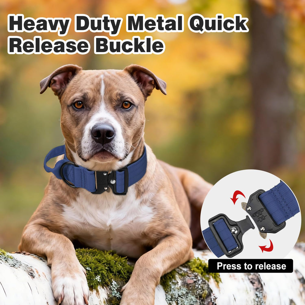 Joytale adjustable military nylon collar in navy accommodates growing dogs and varying neck sizes.