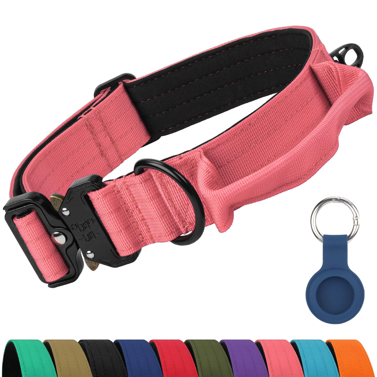Joytale heavy duty dog collar with handle showing dual-layer nylon strength for powerful dogs.