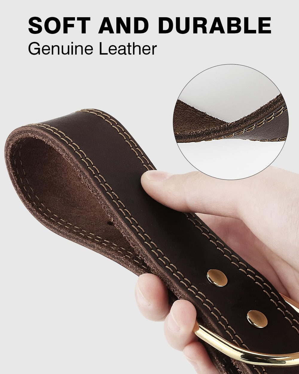 Joytale leather dog collar XS size chart shows adjustable range.
