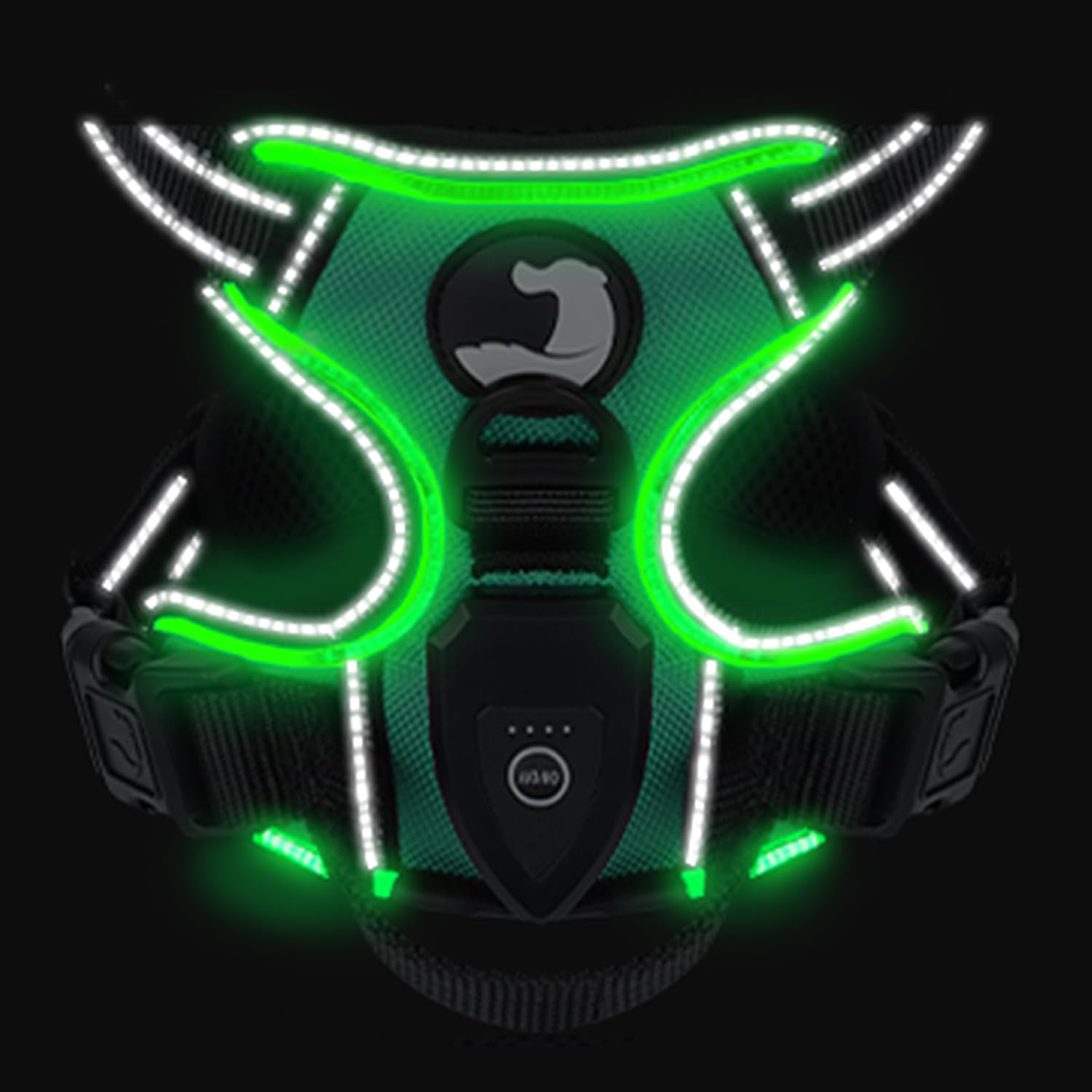 Joytale green night walking harness improves visibility during walks