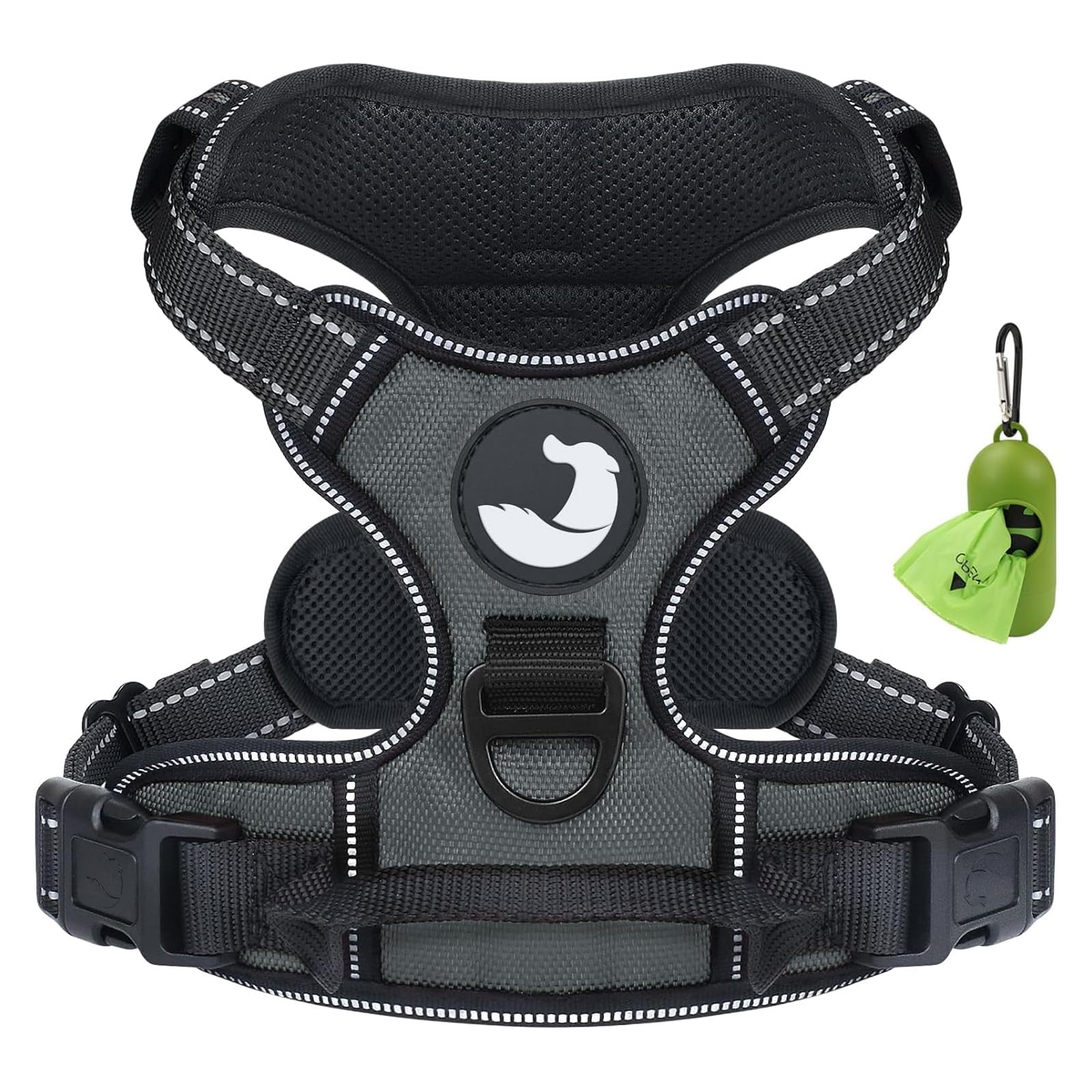 Joytale No Pull Harness front clip gray redirects focus during busy walks.