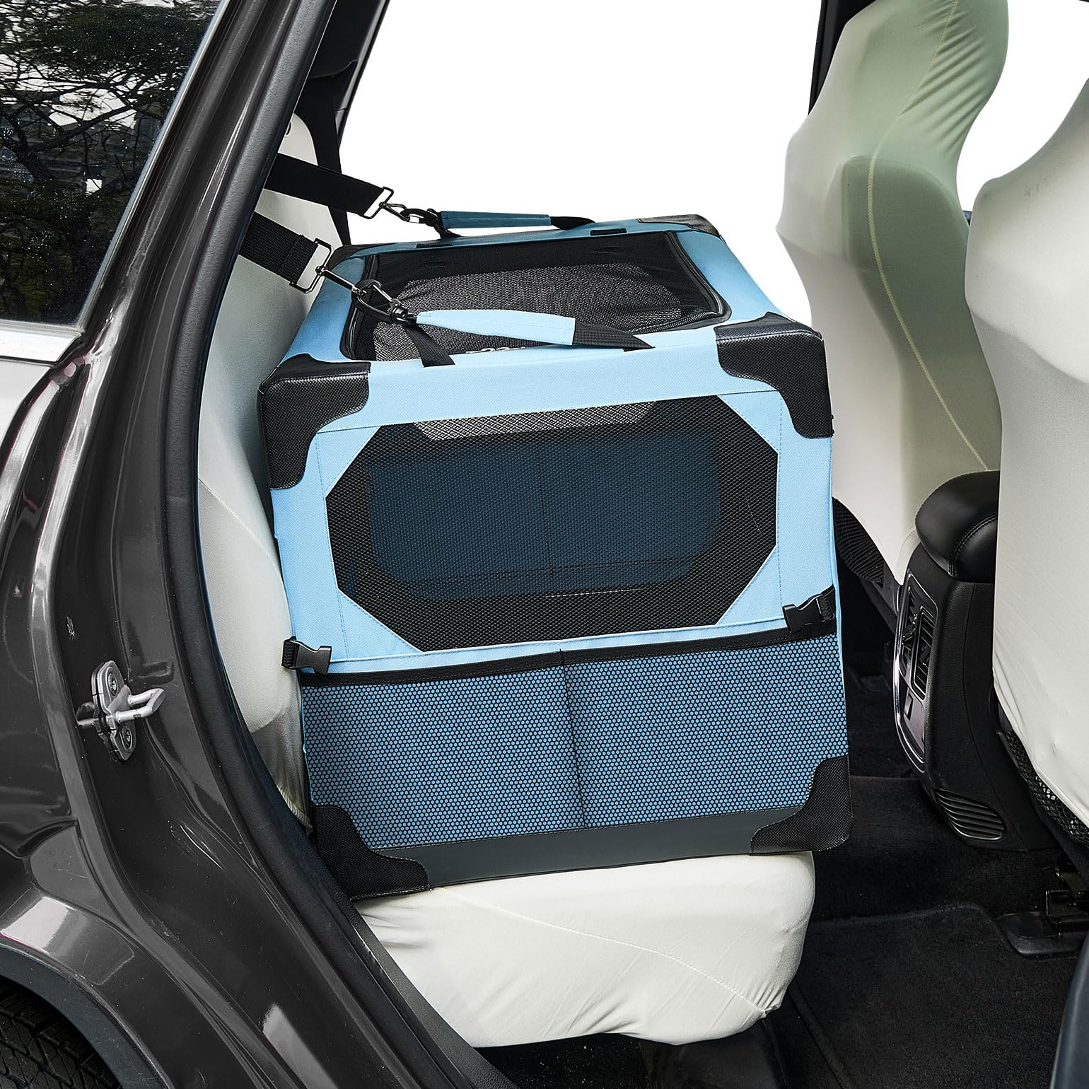 JOYTUTUS collapsible 26in dog crate front view for car travel safety