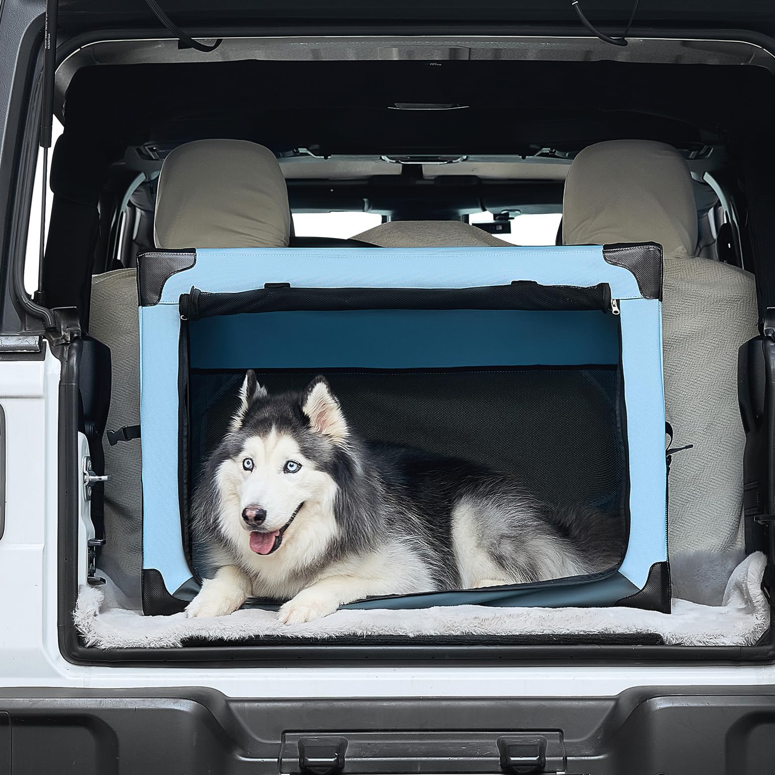 JOYTUTUS 32-inch collapsible dog crate front view shows sturdy frame ideal for travel.